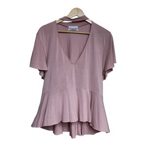 Urban Outfitters Mauve Top Peplum High Low V Neck Flutter Sleeve Blouse